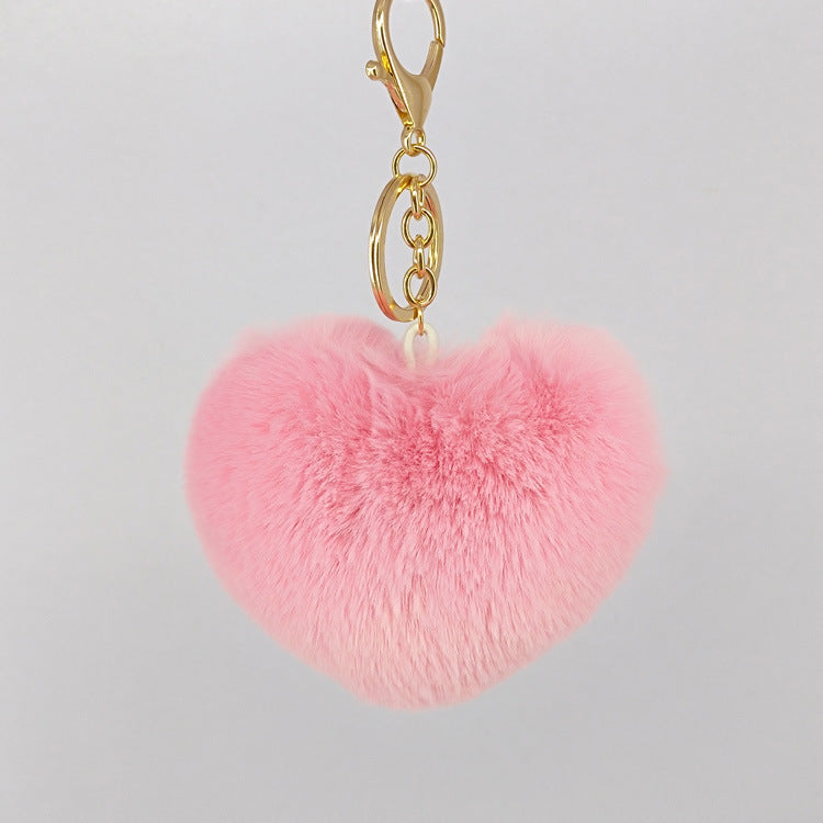 Sweet Heart Shape Alloy Valentine's Day Fur Pom Pom Keychain Pendant