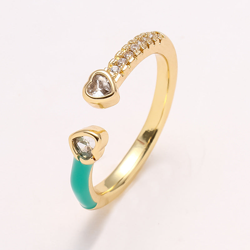 Simple Heart Shape Zircon 18K Gold Plated Open Ring - Minimalist Design Fashion Statement Ring