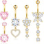 Heart & Butterfly Belly Rings Set - 316 Stainless Steel with Inlay Zircon