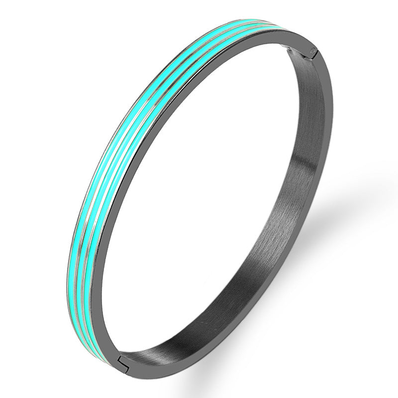 Streetwear Stripe Enamel Stainless Steel Bangle Bracelet