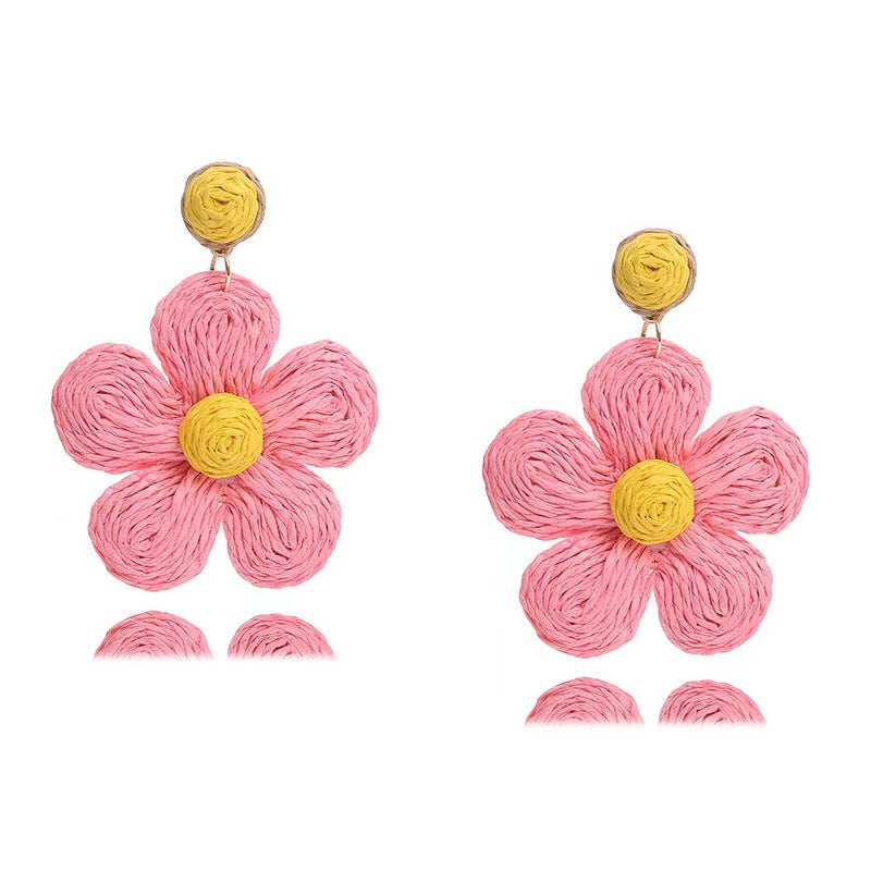 Vacation Flower Raffia Handmade Women'S Drop Earrings