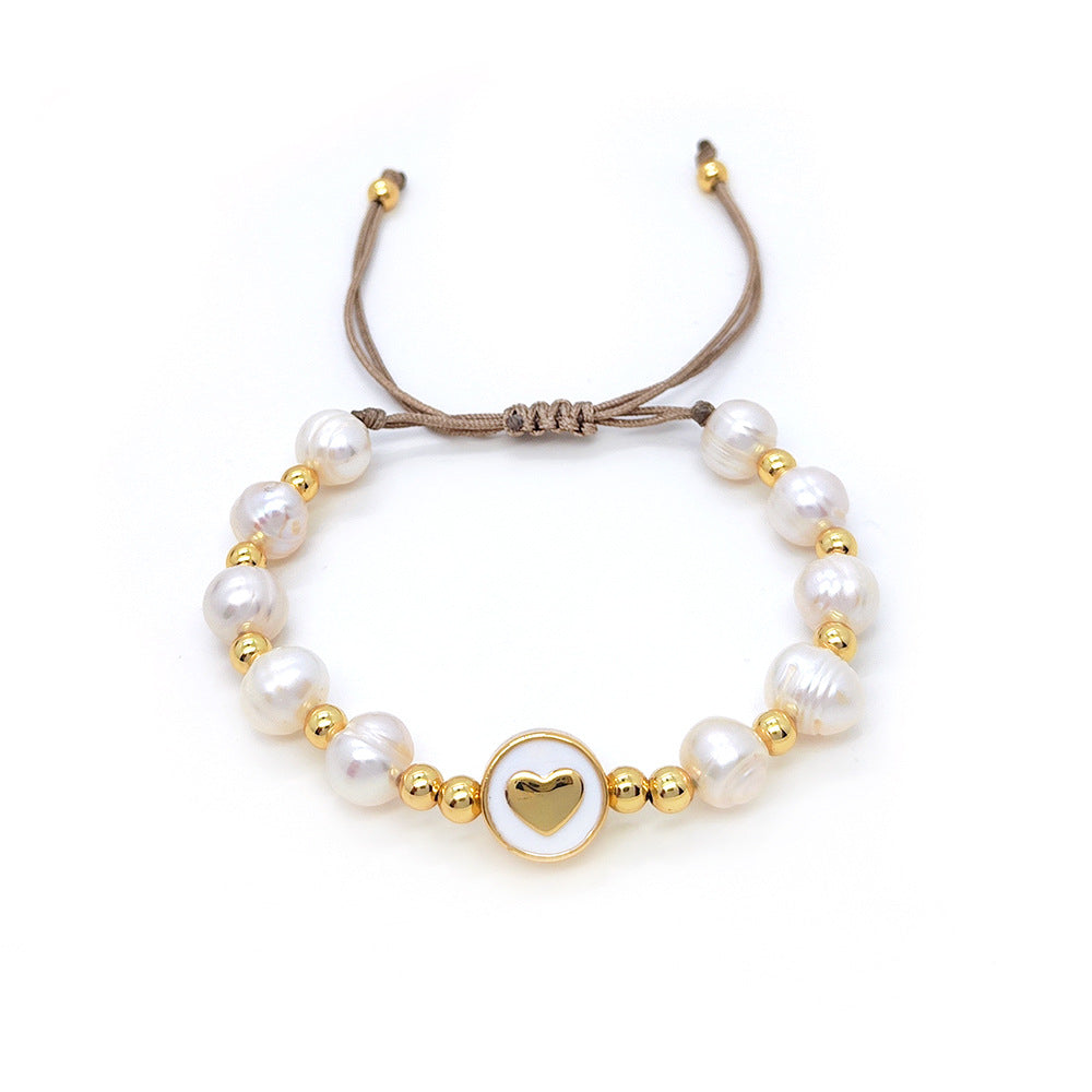 Elegant Geometric Heart & Baroque Pearl Beaded Bracelet for Women