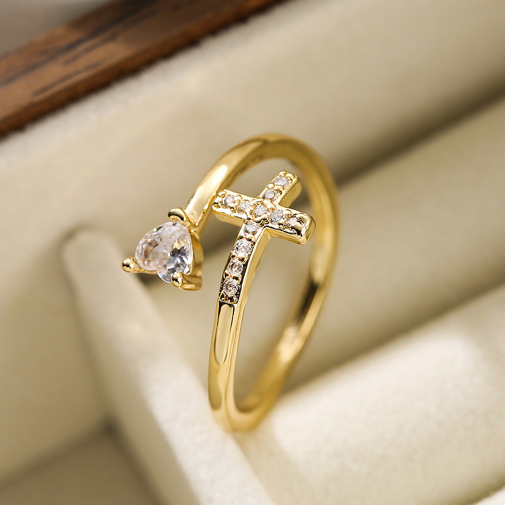 Simple Geometric Zircon Infinity Heart 18K Gold Plated Open Ring