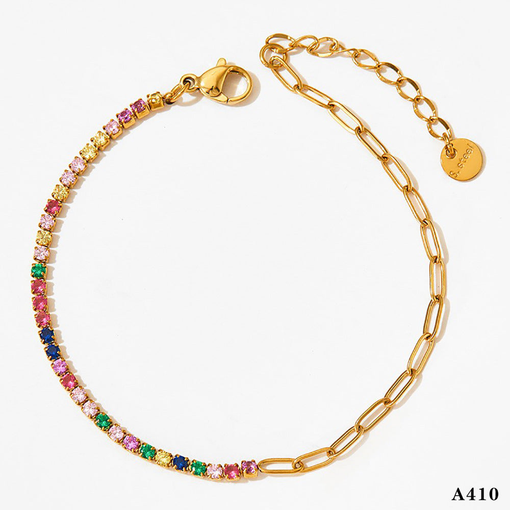 Modern Geometric Zircon Stainless Steel Gold Plated Anklet Bracelet