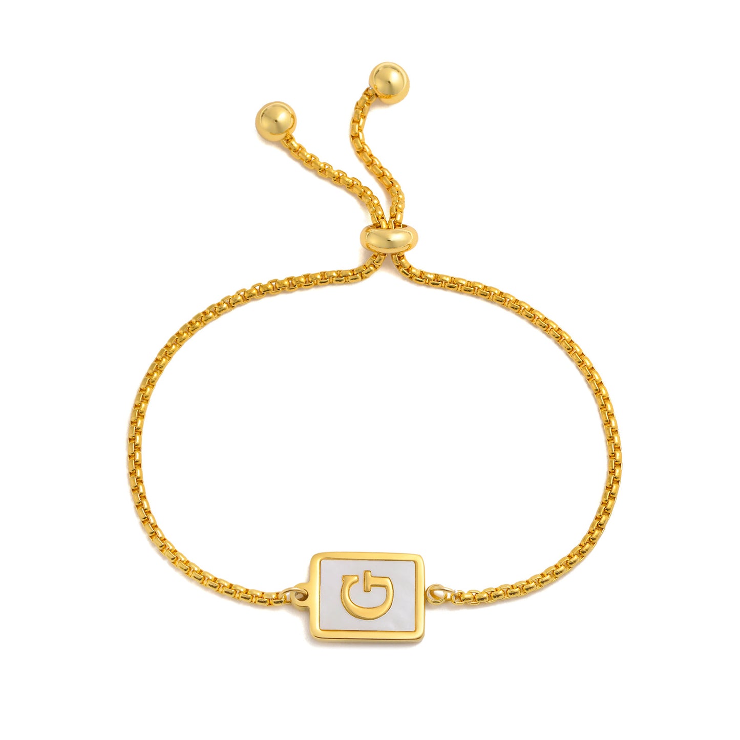 Elegant Stainless Steel English Letter Shell Bracelet - Adjustable Gold Square Design for Women