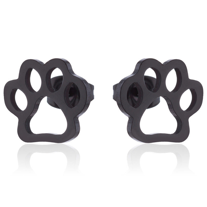 Paw Print Stainless Steel Animal Ear Studs - Cute Vintage Design