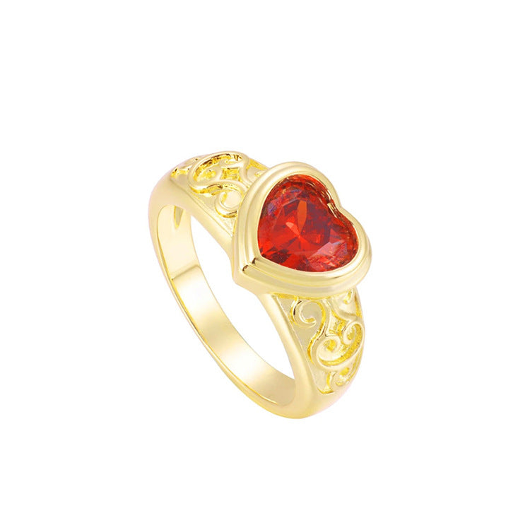 Modern Heart Shape Zircon 18k Gold Plated Stainless Steel Ring