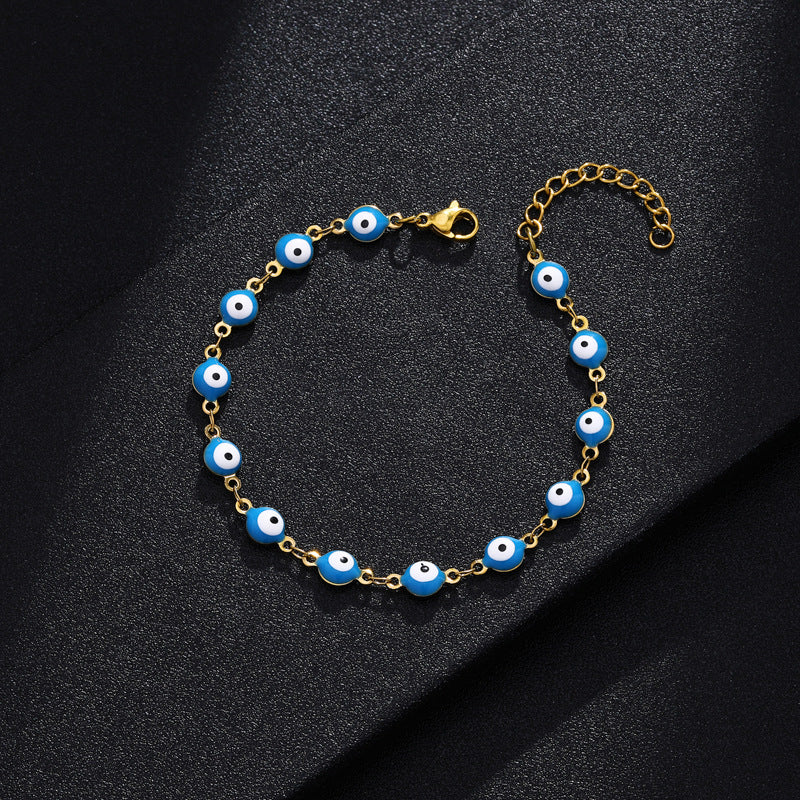 Stainless Steel Enamel Eye Bracelet - Fashionable Beaded Jewelry for Women and Couples