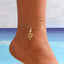 European American Fashion Double Layered Pearl and Turtle Anklet Set