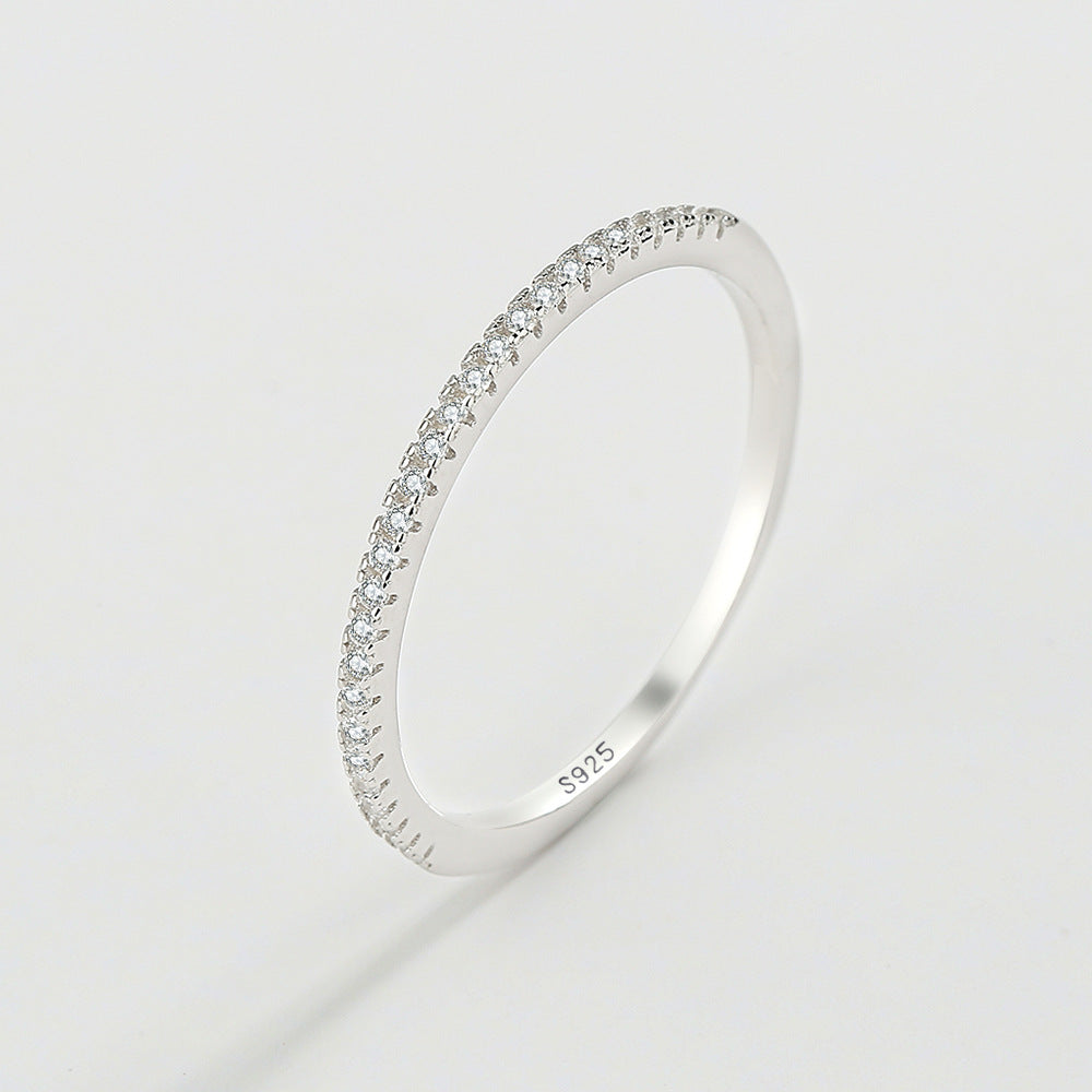 S925 Sterling Silver Minimalist Inlaid Diamond Band Ring