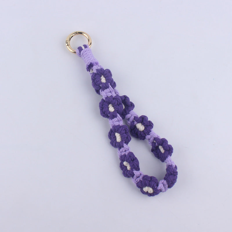 Vintage Daisy Pattern Cotton Keychain for Women