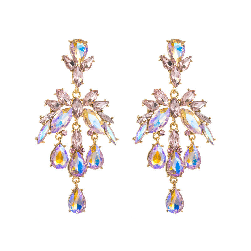 Classic Geometric Flower Rhinestone Drop Earrings for Women