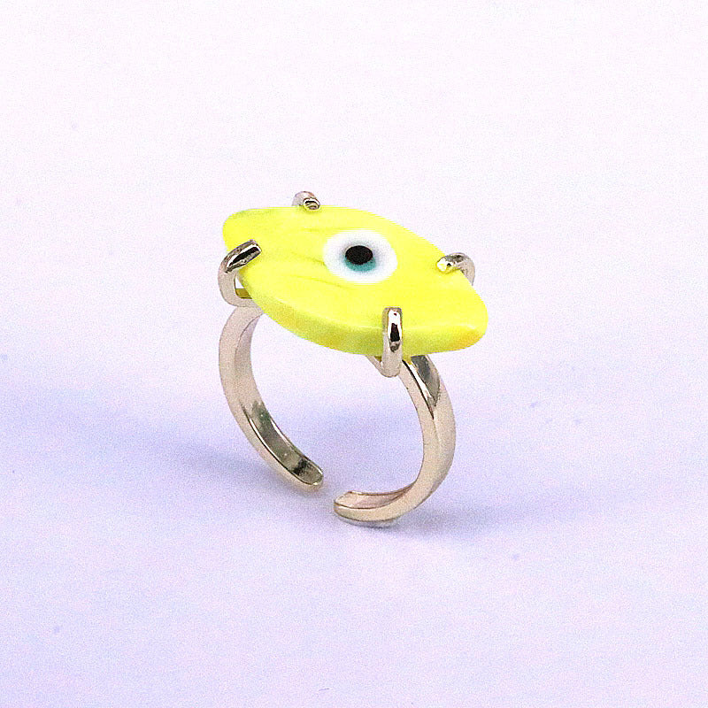 Retro Bohemian Gold Plated Copper Glass Eye Adjustable Open Ring