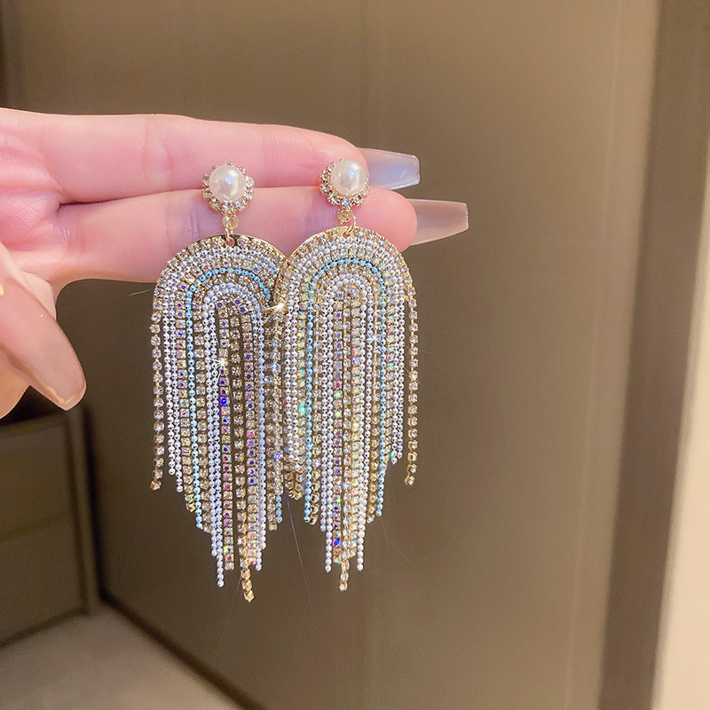 1 Pair Bohemian Crystal Tassel Rhinestone Drop Earrings 2024 Trendy Statement Jewelry