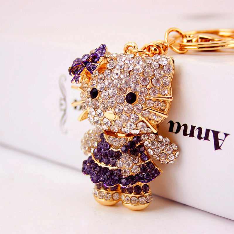 Cute Crystal Cat Bow Keychain Pendant for Women