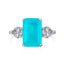 Fashion Square Water Droplets Heart Shape Sterling Silver Zircon Ring with Paraiba Tourmaline Simulated Gemstone