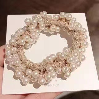 Sweet Round Pearl Beaded Hair Tie Bracelet - Handmade Dual-Purpose Accessory