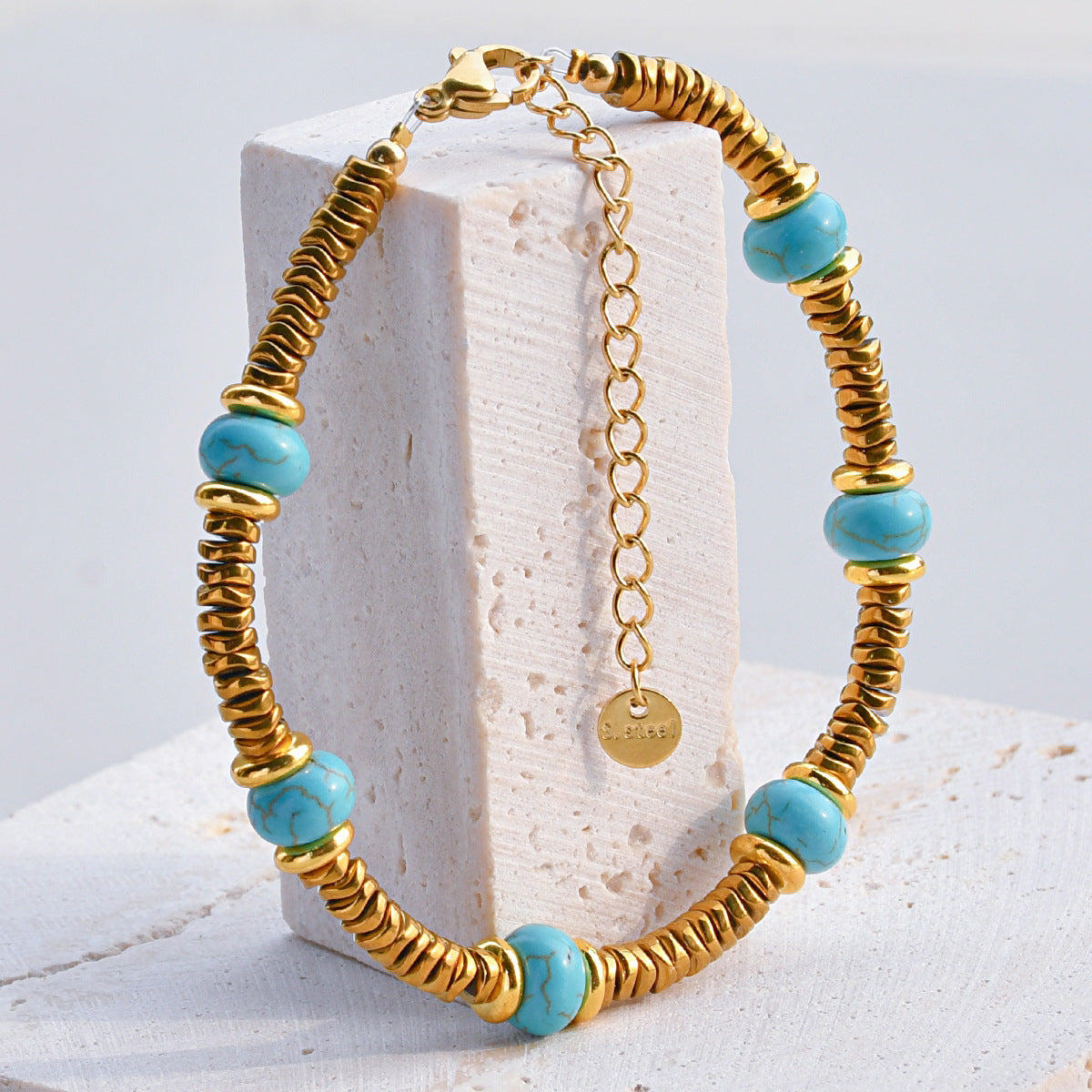 Classic Bohemian Gold Plated Natural Stone Stainless Steel Bracelet