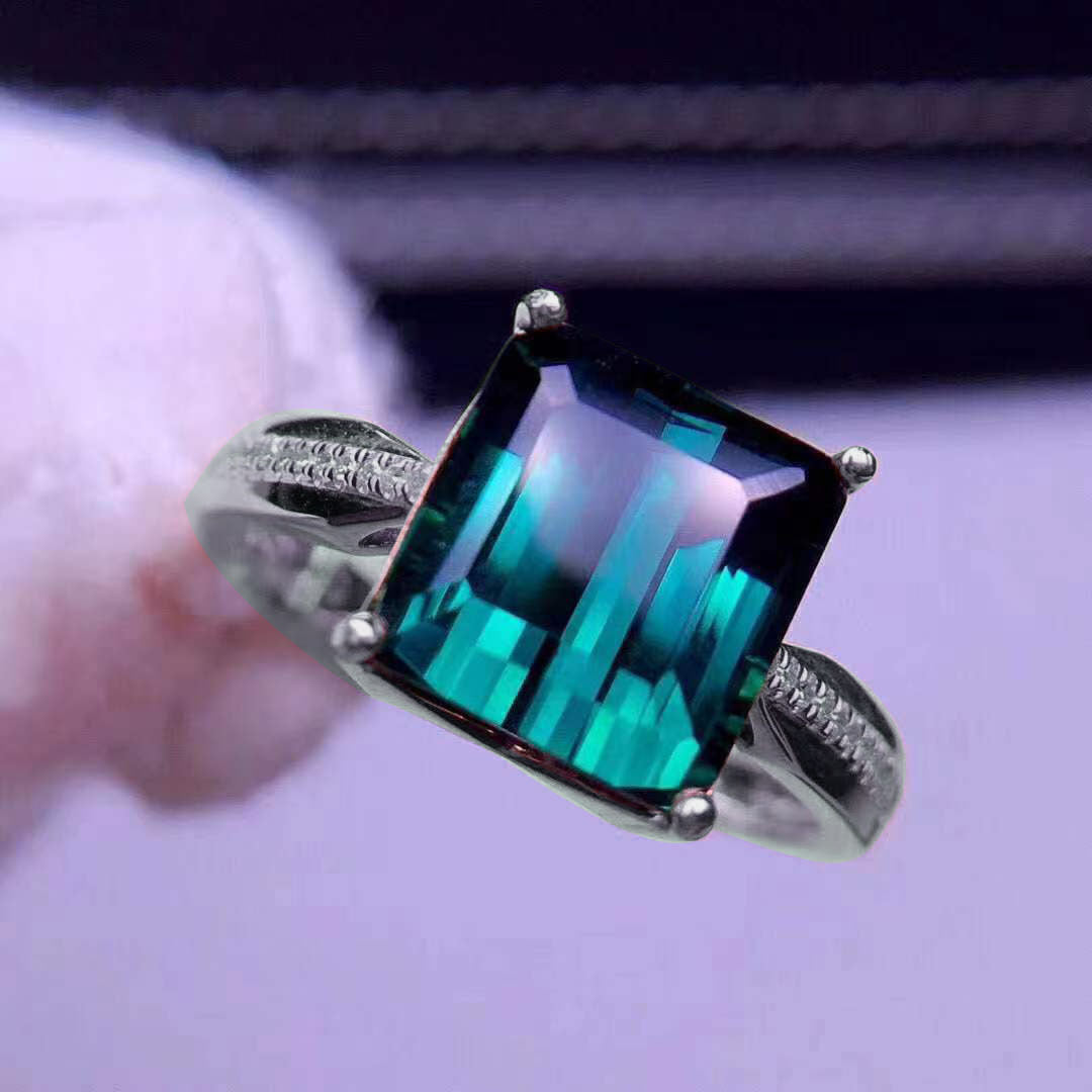 18k Rose Gold-Plated Emerald Cut Blue Open Ring