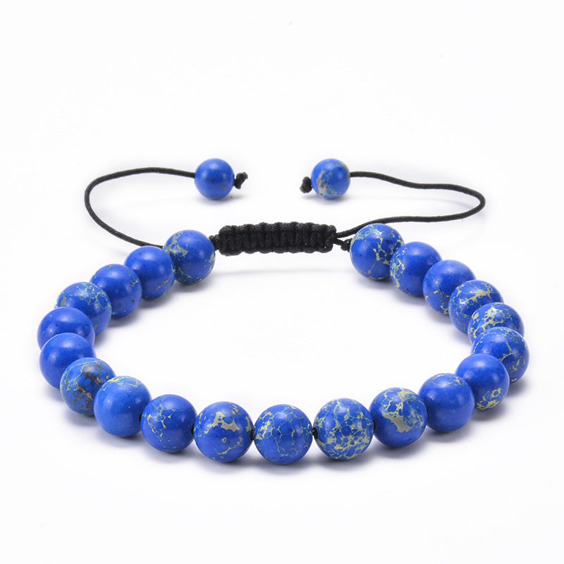 Simple Style Multicolor Agate and Lapis Lazuli Adjustable Beaded Bracelet