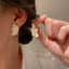 Retro C Shape Titanium Steel Inlay Artificial Pearls Ear Studs 1 Pair