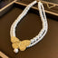 Elegant Korean Butterfly Rhinestone Pearl Choker Necklace