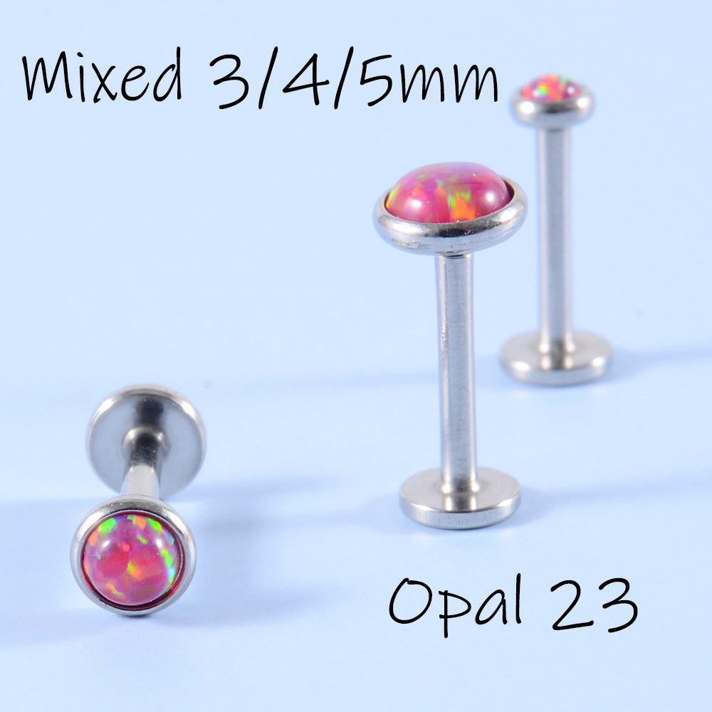 18K Gold Plated Opal Lip and Ear Stud Set - Stainless Steel