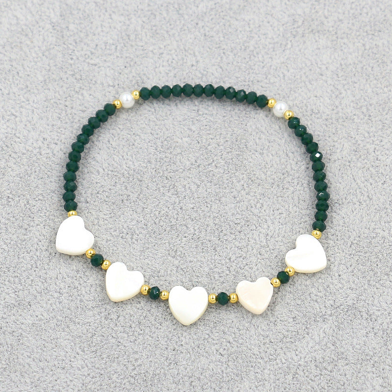 Elegant Bohemian Heart Crystal Shell Beaded Women's Bracelet