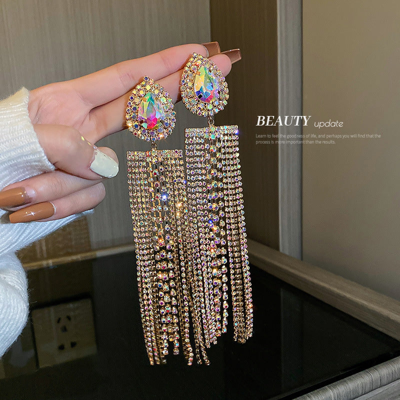 1 Pair Bohemian Crystal Tassel Rhinestone Drop Earrings 2024 Trendy Statement Jewelry