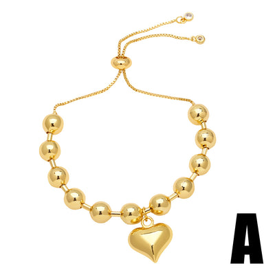 Sweet Heart Shape 18k Gold Plated Copper Bead Bracelet