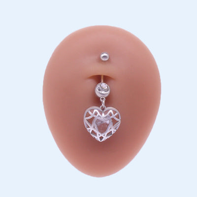 Cute Heart Shape Flower & Butterfly Zircon Belly Ring - Stainless Steel & Gold Plated