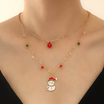 Fashion Snowman Double Layered Christmas Pendant Necklace