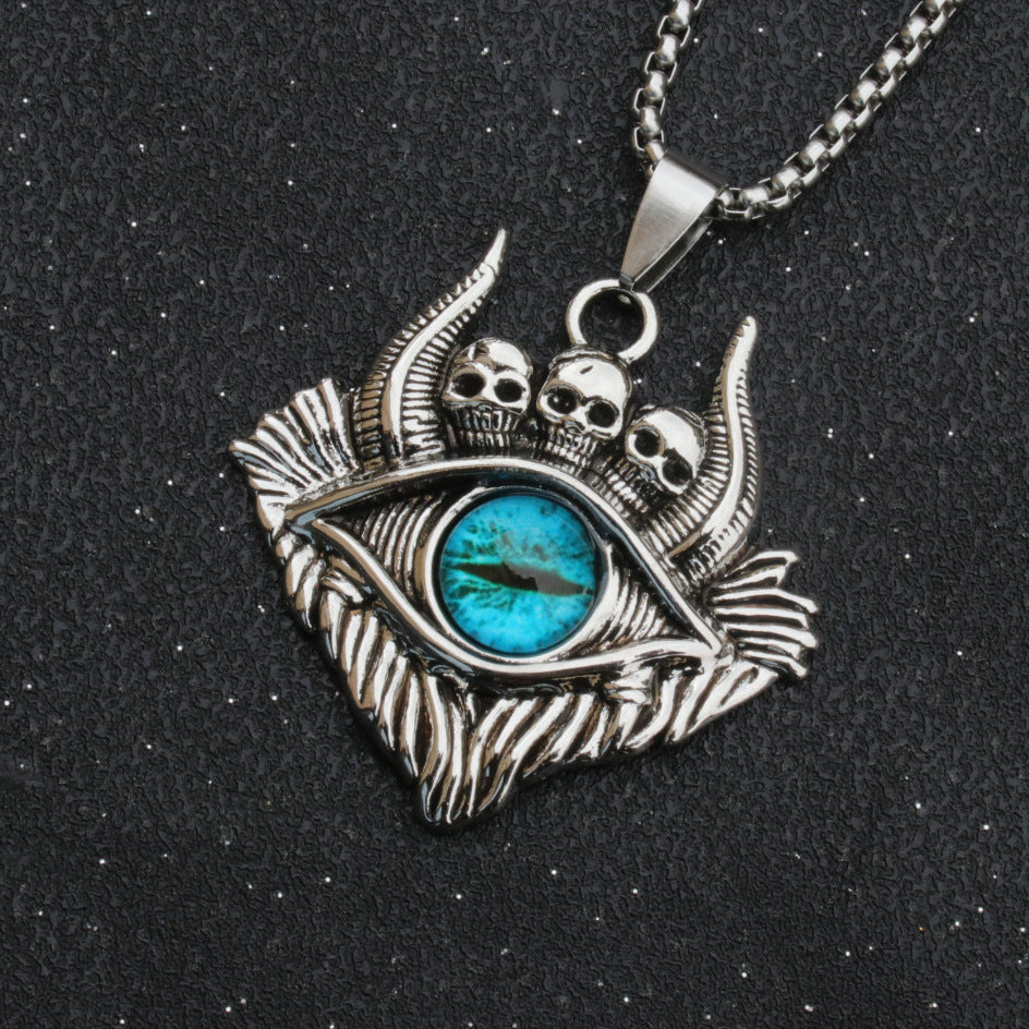 Fashion Devil's Eye Retro Punk Spaceship Blue Eyes Stainless Steel Pendant Necklace