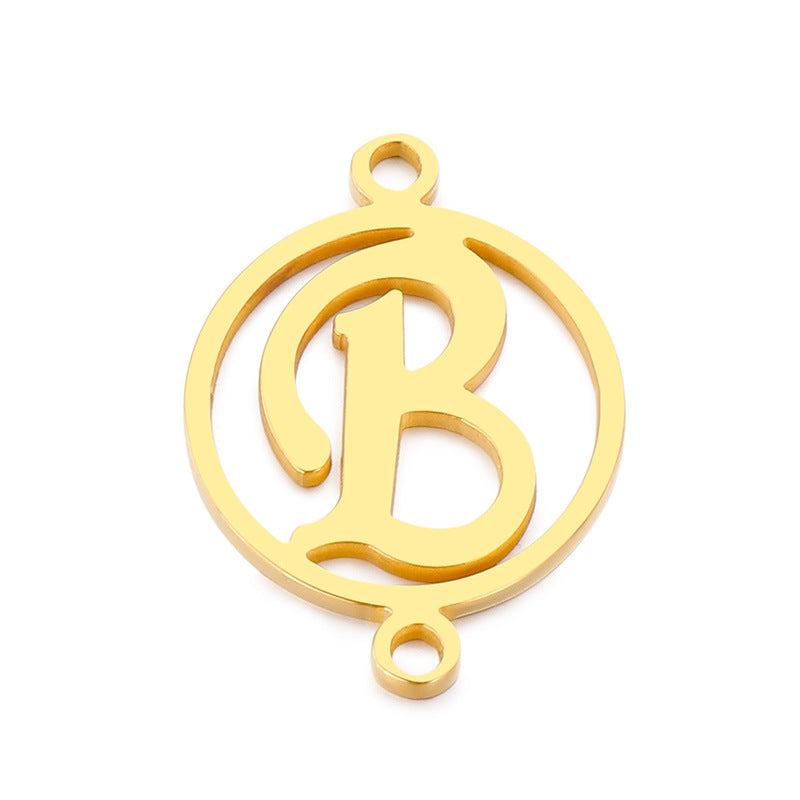 "Stainless Steel Geometric Double Circle Hollow Letter Pendant Necklace"