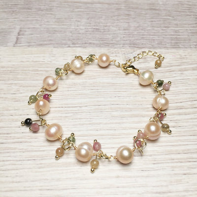 Simple Geometric Freshwater Pearl and Tourmaline Bracelet