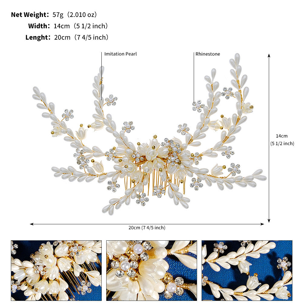 Retro Geometric Pearl Rhinestone Bridal Hair Comb