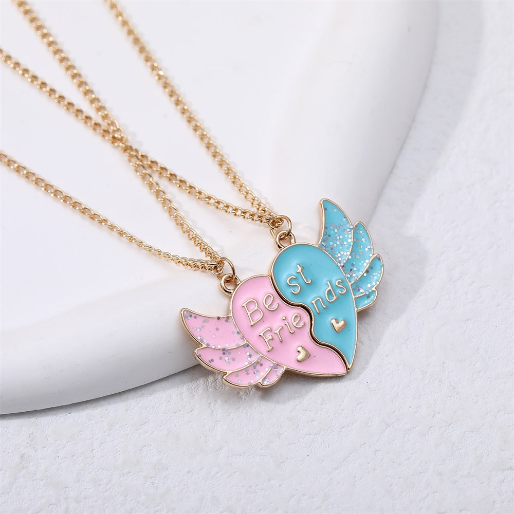 Cute Heart & Butterfly Alloy Enamel Pendant Necklace Set for Children