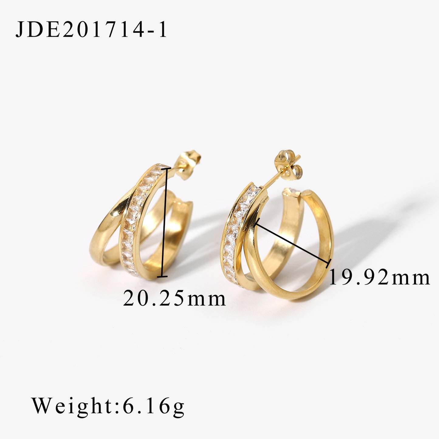 Simple Gold-plated Double Layer Cross Stainless Steel Ear Stud