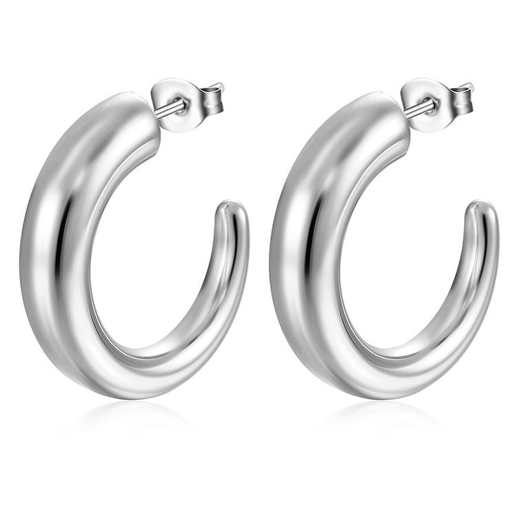 1 Pair Fashion 18K Gold Plated Stainless Steel Oval Hoop Earrings