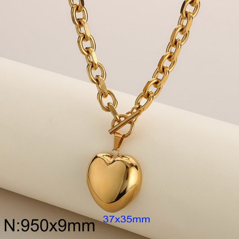 Heart Shape 18K Gold Plated Stainless Steel Bracelet and Necklace Set