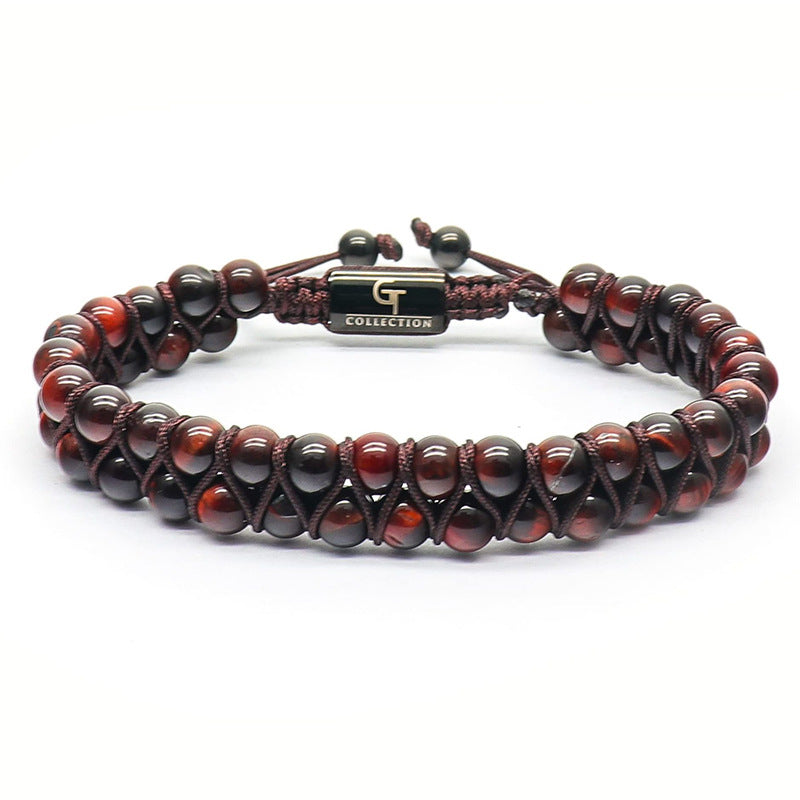 Handmade Natural Stone Double Layer Braided Bracelet - Tiger's Eye Beaded Design