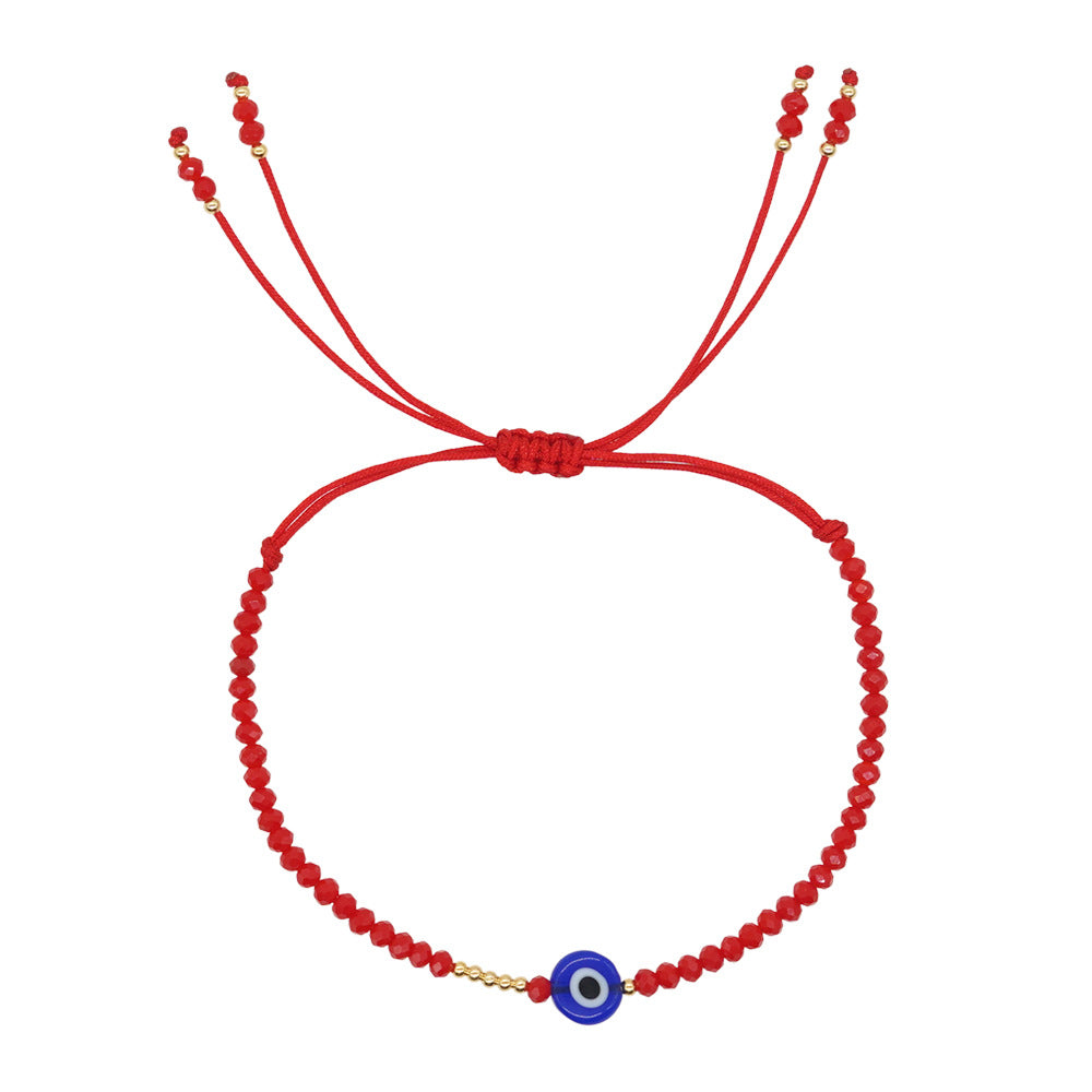 Bohemian Red Crystal & Blue Glass Beaded Women's Drawstring Bracelet