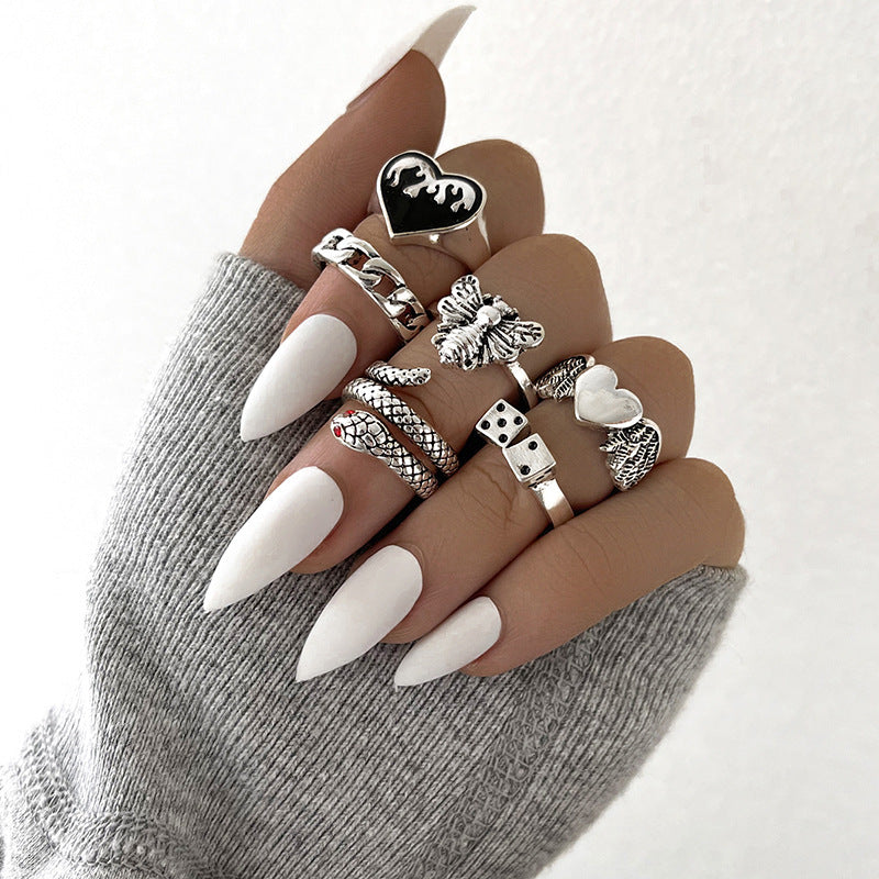 Creative Punk Skull Joker Ring Set - Double Chain & Statement Pieces