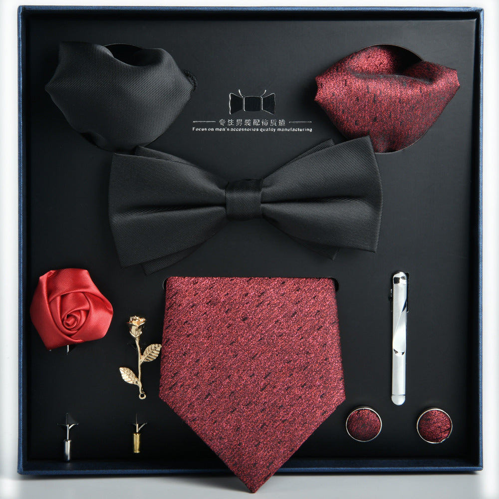 Business Stripe Polyester Men's Tie Gift Set - 8 Piece Collection for Weddings and Formal Occasions