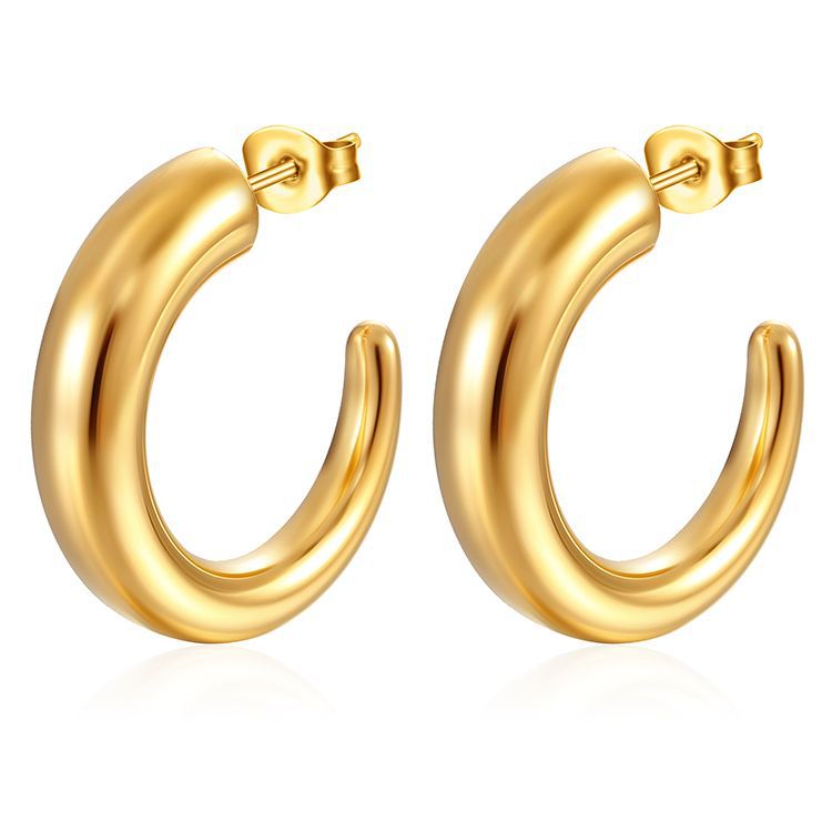 1 Pair Fashion 18K Gold Plated Stainless Steel Oval Hoop Earrings