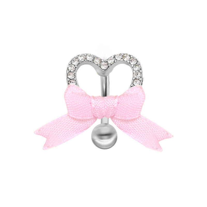 1 Piece Belly Rings IG Style Shiny Heart Shape Bow Knot 316 Stainless Steel  Alloy Inlay Rhinestones Glass Gold Plated