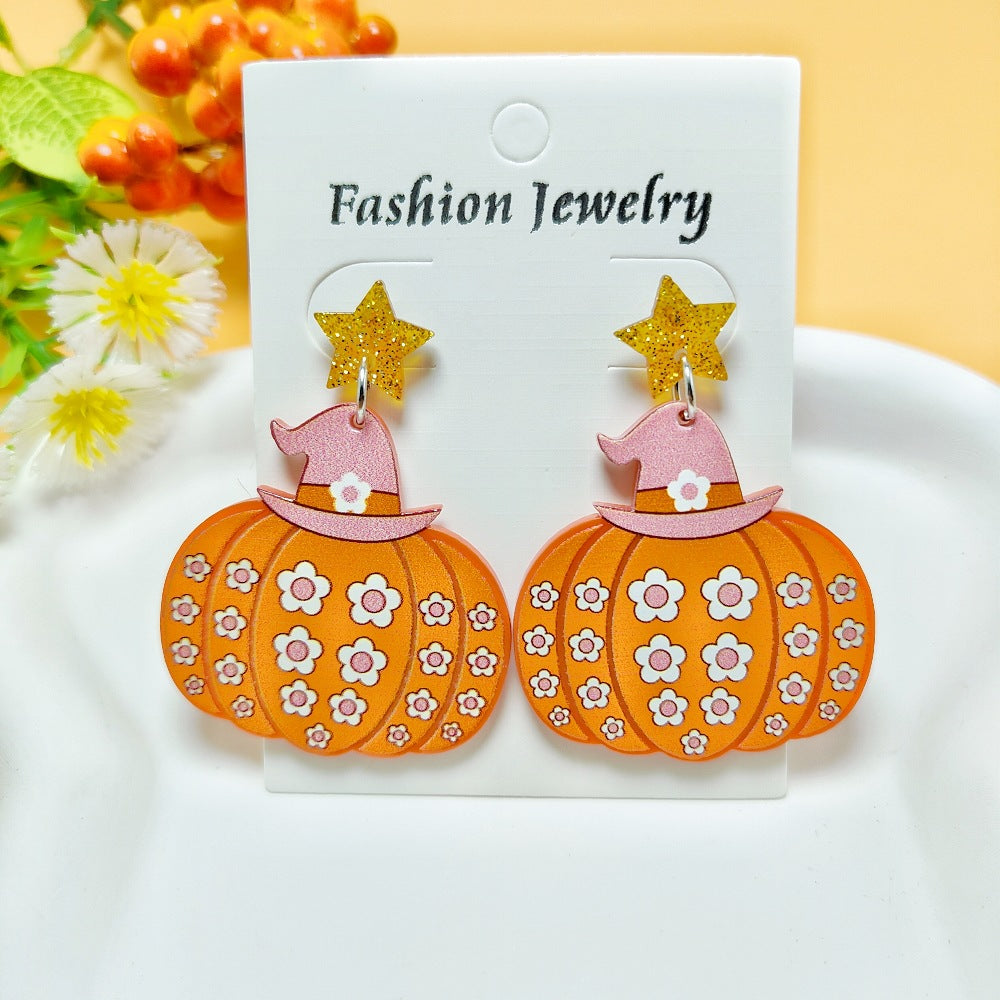 1 Pair Halloween Geometric Pumpkin Acrylic Drop Earrings