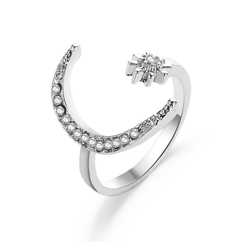 New Fashion Crescent Moon and Star Open Ring - Bohemian Style Adjustable Index Finger Ring