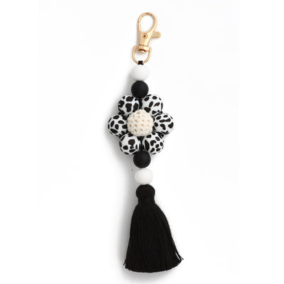 Pastoral Color Block Beaded Silicone Tassel Keychain for Women