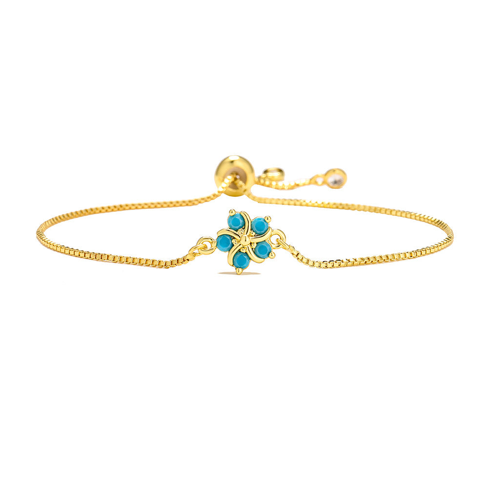 Fashion Flower Copper Bracelets Gold Plated Zircon Copper Bracelets